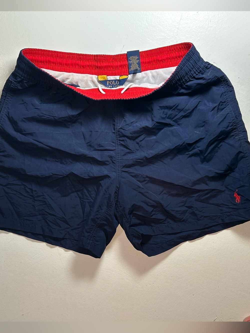 Polo by Ralph Lauren Navy Swim Shorts with Red Waistband Accent